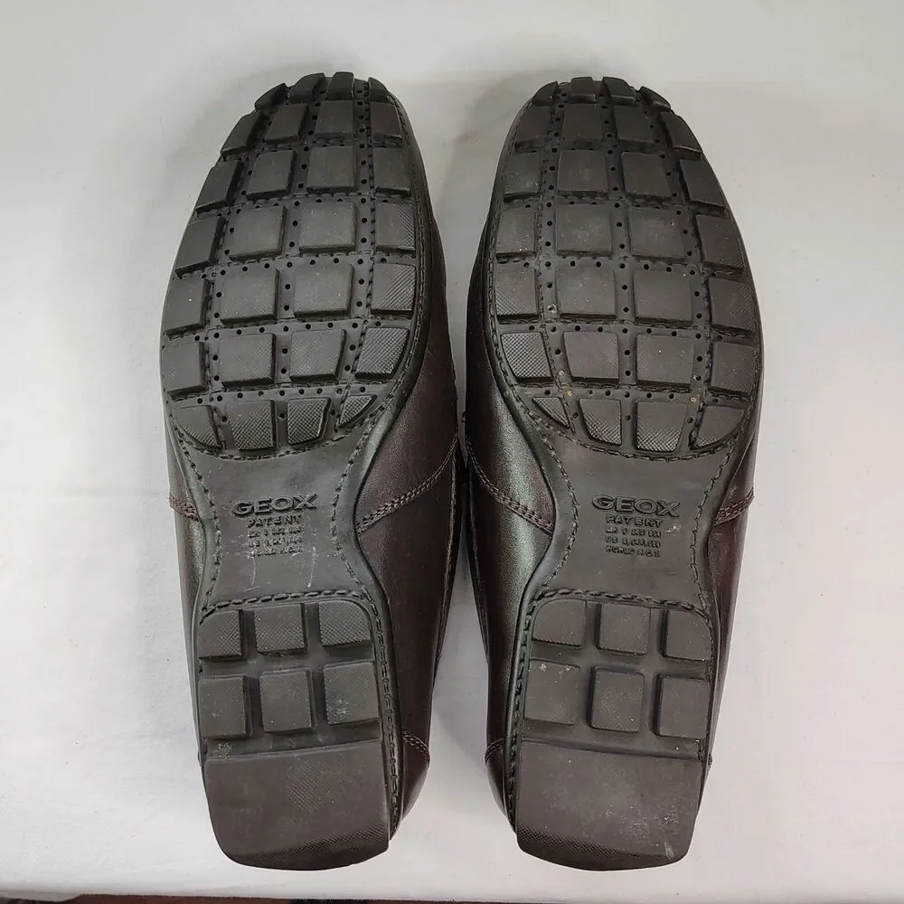 GEOX Men’s Brown Leather Slip On Loafers Breathes Size EU 43 Comfort Shoes